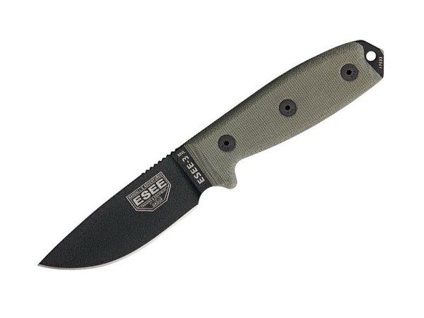 ESEE 3 MIL-P-B 1095 Green Canvas Micarta, Black Sheath, MOLLE Back