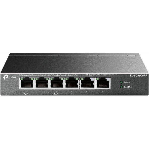 TP-LINK Switch 6x1000Mbps(3xPOE+ + 1xPOE++) Fémházas Asztali, TL-SG1006PP