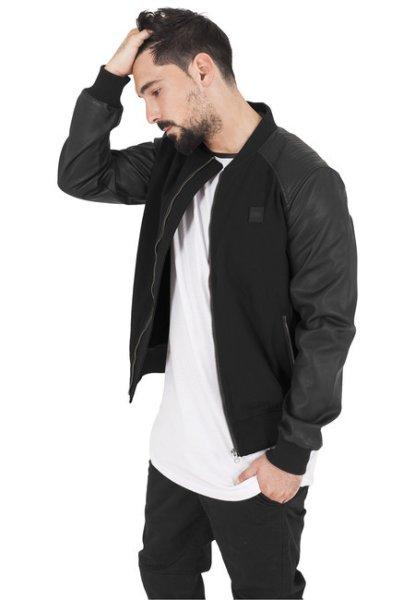 Urban Classics Cotton Bomber Leather Imitation Sleeve Jacket black/black