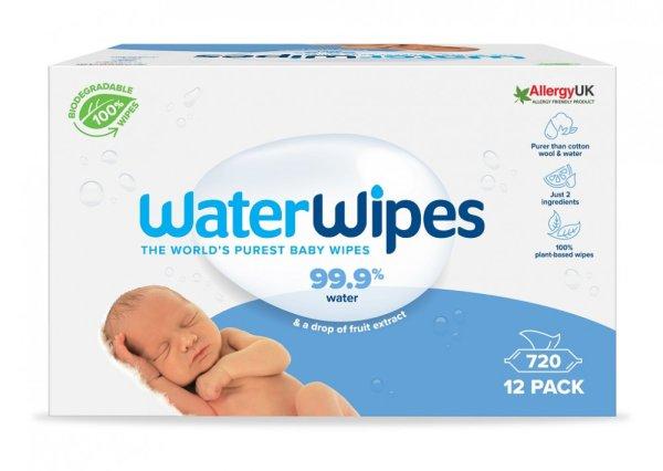 WATERWIPES Nedves törlőkendők, műanyagmentes 12x60 db (720 db)