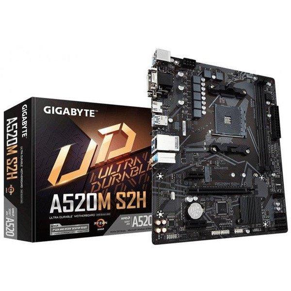 Gigabyte Alaplap - AMD A520M S2H AM4 (A520M, 2xDDR4 3200MHz, PCI-E, RAID,
4xSATA3, M.2, 6xUSB2.0, 6xUSB3.1)