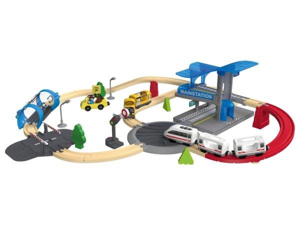 PlayTive City Express Városközpont 51 darabos fa vonat szett, favonat készlet
akkus önjáró mozdonnyal 4.2m 