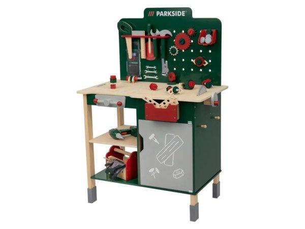 PlayTive ParkSide Fa játék munkapad, fából készült 74 részes játék
szerelőasztal szerszámokkal és fúrógéppel (HG07512 Workbench)