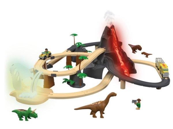 PlayTive Dino Park 49 részes fa vonat szett, favonat készlet önjáró elemes
teherautóval vulkánnal 