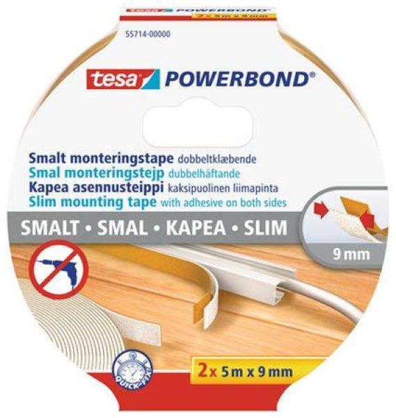 Szerelőszalag, keskeny, 2 x 9 mm x 5 m, TESA, "Powerbond"