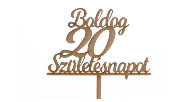 Natúr Boldog Születésnapot 20 feliratos sziluett tortadísz