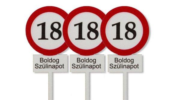 3 db 18-as tábla Boldog Szülinapot felirat sziluett tortadísz