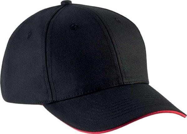 KP153 szendvics ellenzős 6 paneles baseball sapka K-UP, Black/Red-U