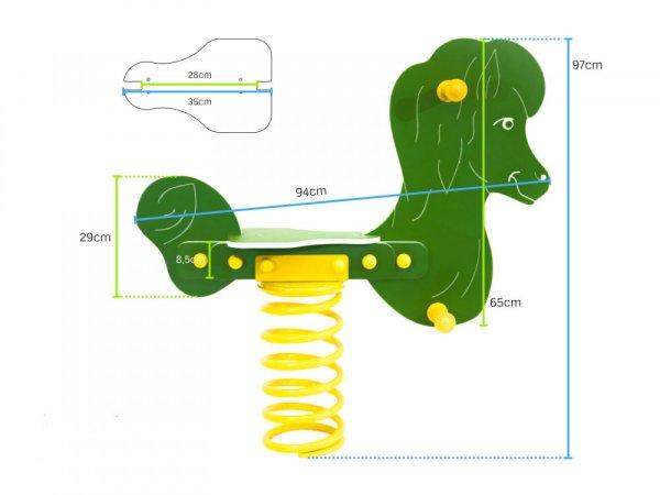 HDPE rugós játék ló - zöld szín - betonozható tüskével