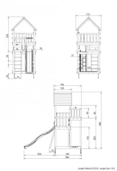 Kerti játszótér - Jungle Gym Palace játszótorony csúszdával és ajándék
vágással