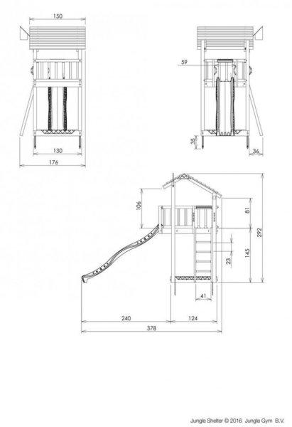 Kerti játszótér - Jungle Gym Shelter játszótorony csúszdával és
ajándék vágással