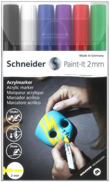 Akril marker készlet, 2 mm, SCHNEIDER "Paint-It 310", 6 különböző
szín