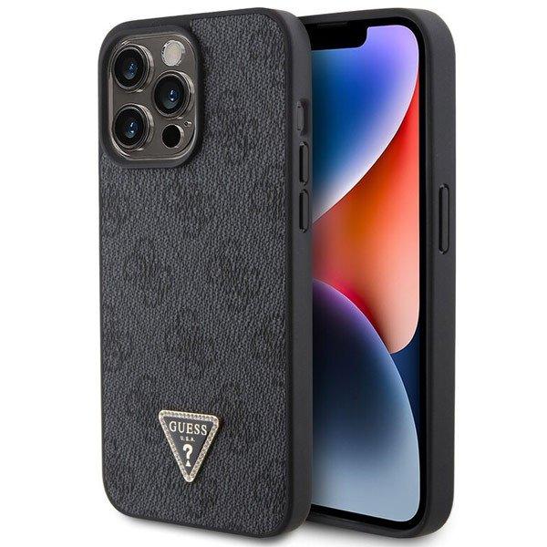 Guess PU 4G Strass Triangle Metal Logo Hátlapi tok iPhone 15 Pro Max számára,
fekete