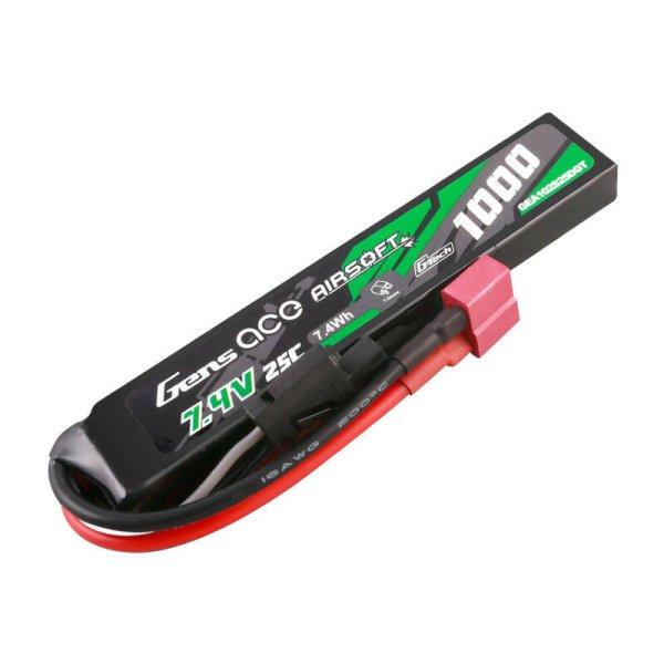 Gens ace G-Tech 25C 1000mAh 2S1P 7.4V Airsoft Gun Lipo Battery with T Plug