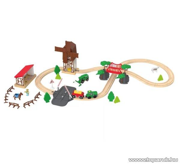 PlayTive Farm Train Set Parasztház fa vasútkészlet, istállóval és
malommal, 43 részes