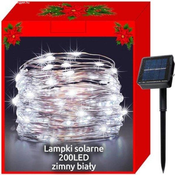 Napelemes micro LED-es fényfüzér (hideg fehér, 200 LED)