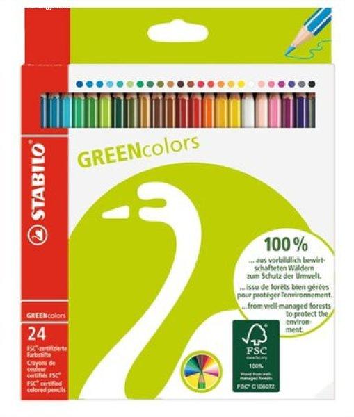 Színes ceruza készlet, hatszögletű, STABILO "GreenColours", 24
különböző szín