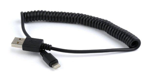 Gembird USB Sync and Charging spiral cable for iPhone 1,5m Black