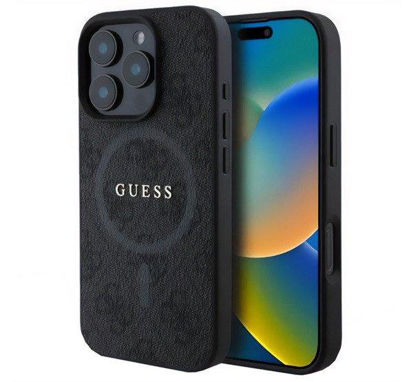 GUESS 4G RING CLASSIC LOGO szilikon telefonvédő (ütésállóság, textil
hátlap, MagSafe) FEKETE Apple iPhone 16 Pro Max