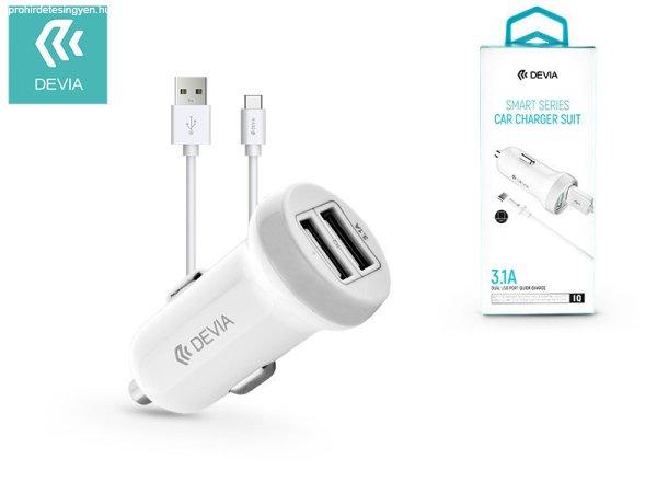 Devia 2xUSB szivargyújtó töltő adapter + USB - Type-C kábel 1 m-es
vezetékkel - 15W - Devia Smart Series Car Charger Suit - fehér