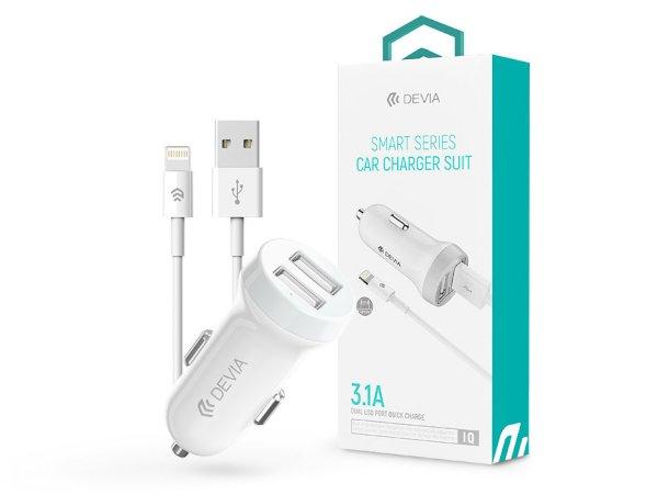 Devia szivargyújtós töltő adapter 2xUSB bemenettel + USB - Lightning kábel
- 15W- Devia Smart Series Dual Car Charger Suit - fehér