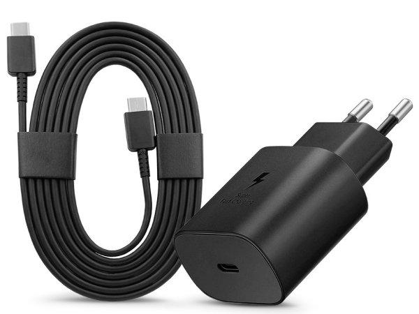 Samsung gyári hálózati töltő adapter Type-C bemenettel + 1,8 m-es Type-C -
Type-C kábel - 25W - EP-TA800EBE + EP-DW767JBE - fekete (ECO csomagolás)