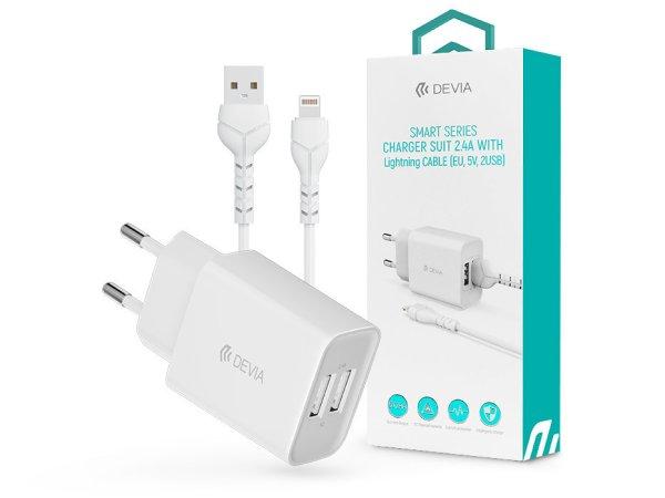 Devia Smart 2xUSB hálózati töltő adapter + USB - Lightning USB kábel 1 m-es
vezetékkel - 12W - Devia Smart Series Charger Suit With Lightning Cable -
fehér