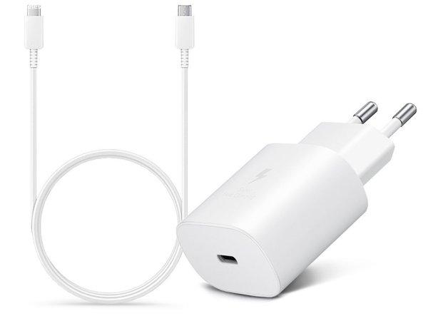 Samsung gyári hálózati töltő adapter Type-C bemenettel + 1 m-es Type-C -
Type-C kábel - 25W - EP-TA800EWE + EP-DA705BWE - fehér (ECO csomagolás)