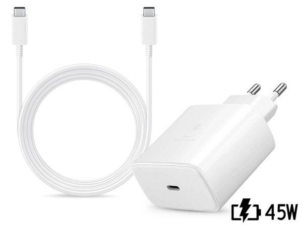 Samsung gyári hálózati töltő adapter Type-C bemenettel + 1,8 m-es Type-C -
Type-C kábel - 45W - EP-TA845EWE + EP-DX510JWE - fehér (ECO csomagolás)