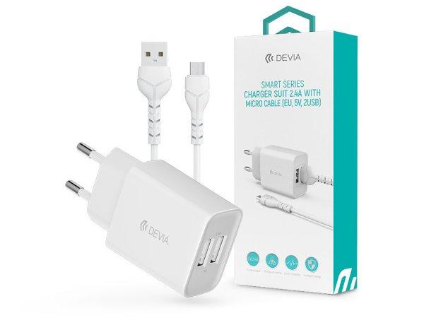 Devia Smart 2xUSB hálózati töltő adapter + USB - micro USB kábel 1 m-es
vezetékkel - 12W - Devia Smart Series Charger Suit With Micro Cable - fehér