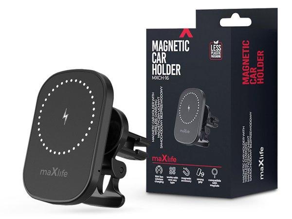 Maxlife szellőzőrácsba illeszthető vezeték nélküli autós
tartó/gyorstöltő MagSafe funkcióval - 15W - Maxlife MXCH-16 Magnetic Car
Holder - fekete