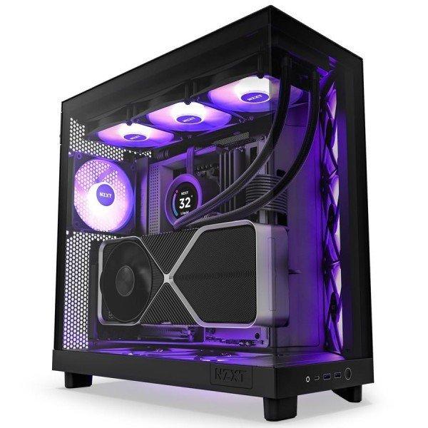 NZXT case H6 Flow RGB / 3x120 mm fan / tempered glass / mesh panel / fekete