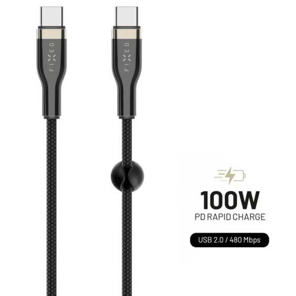 FIXED Fonott töltő-, és adatkábel USB-C/USB-C PD támogatással, 1,2 m, USB
2.0, 100 W, fekete