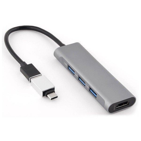 Bluestork USB Hub - HUB-MINI (USB-A to 3xUSB 2.0 port + 1x USB-C, 1xHDMI,
USB3.0, szürke)