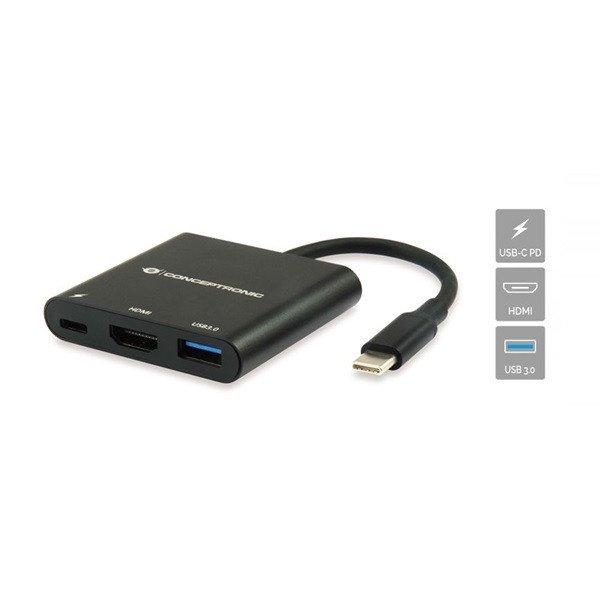 Conceptronic Notebook Dokkoló - DONN01B (USB-C to HDMI+USB-C PD:60W+USB-A 3.0,
fekete)