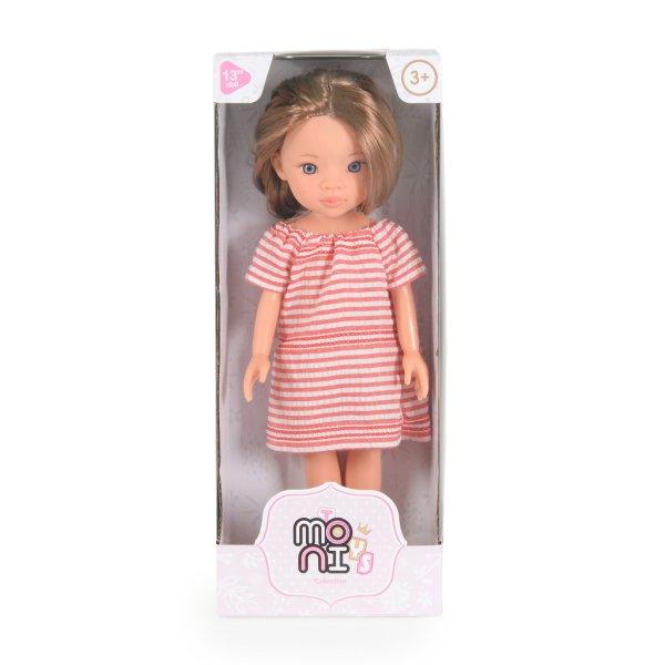 Moni Toys Hajasbaba 33cm-es barna hajú, csíkos ruhás - Pink