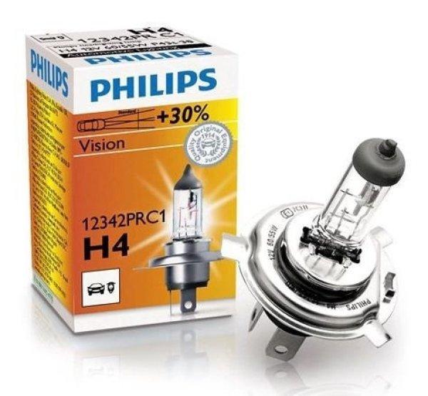 Philips H4 VISION autó izzó 12V 60/55W +30% fény!