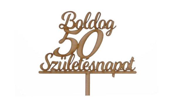 Natúr Boldog Születésnapot 50 feliratos sziluett tortadísz