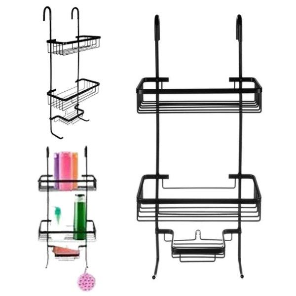 Felfüggeszthető fürdőszobai polc, helytakarékos zuhanypolc, három szintes,
63x14x28,5 cm, fekete