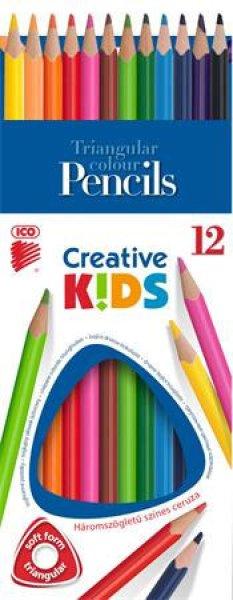 Színes ceruza készlet, háromszögletű, ICO "Creative kids", 12
különböző szín