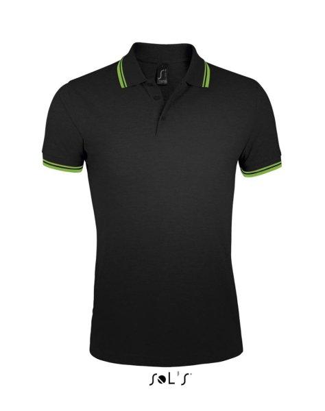 PASADENA férfi galléros póló kontrasztos csíkokkal, SOL'S SO00577,
Black/Lime-L