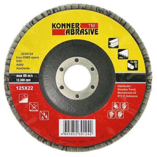 Korong KONNER D22 125 x 22 mm, A100, AluOxide, legyező lamellákkal