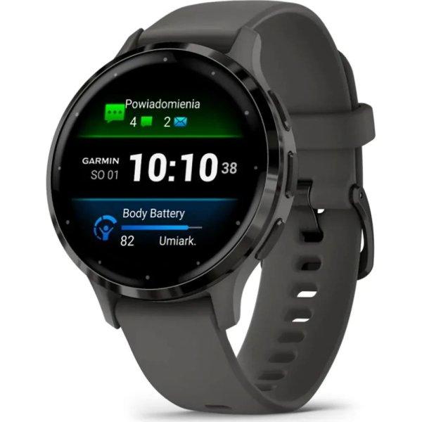 Garmin Venu 3S Slate Stainless Steel Bezel with Pebble Grey Case and Silicone
Band