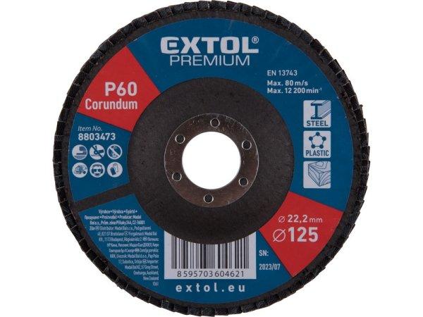 EXTOL PREMIUM lamellás csiszoló acél, Alu, műa. és fa munkadarabok
csiszolására, 125×22mm; P120, kúpos,max.:12.300 ford./perc, EN13743