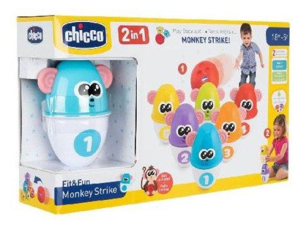 Chicco Monkey Strike - majmos bowling és építőjáték 18hó+