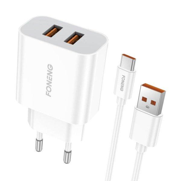 Fast charger Foneng 2x USB EU45 + USB Type C cable