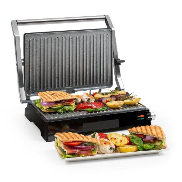 Klarstein Buffalo, kontaktgrill, panini grill, 2000 W, rozsdamentes acél,
ezüst/fekete