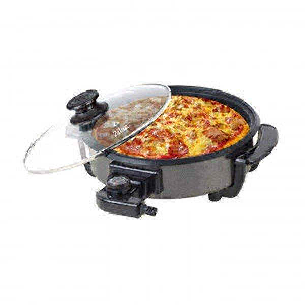 Elektromos kerek serpenyő, pizzagrill, átmérő 32 cm, 1500 W, üvegfedél