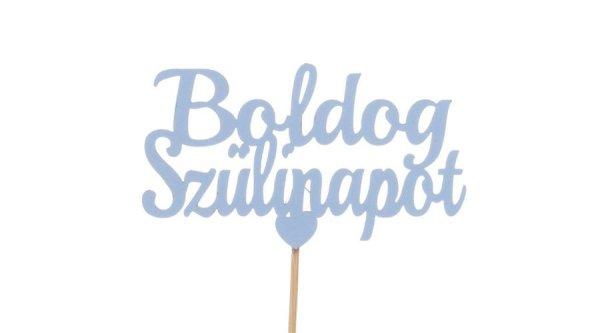 Kék Boldog szülinapot felirat tortadísz sziluett