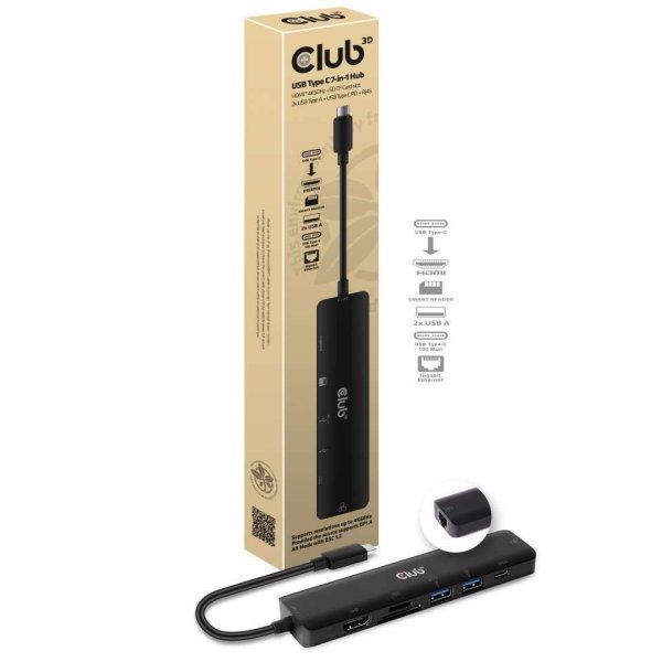 Club3D USB Type-C 3.2 Gen1 7in1 Hub HDMI 4K60Hz SD TF Card slot 2xUSB Type A USB
Type C PD RJ45